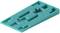 A turquoise plastic wedge with graduated steps, used for aligning or stabilising furniture or components.