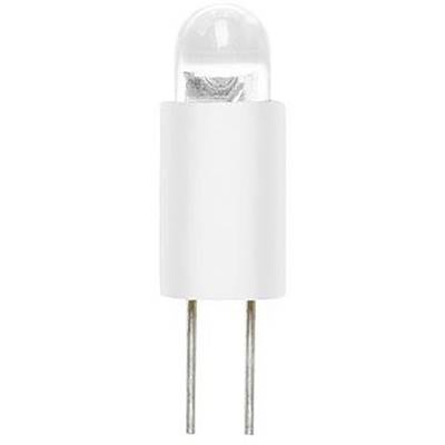 A G4 LED lamp with two metal pins. It has a transparent upper section containing the light source.