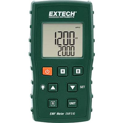 Digital EMF meter by Extech for measuring electromagnetic fields, displaying '1200 µG 2000' on the screen.