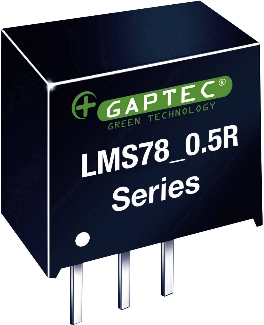 'Black electronic component with the inscription GAPTEC Green Technology LMS78_0.5R Series. Three metal pins at the bottom.'