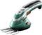Compact electric garden shears with an ergonomic handle and interchangeable blade attachment, suitable for precise cutting of grass and shrubs.