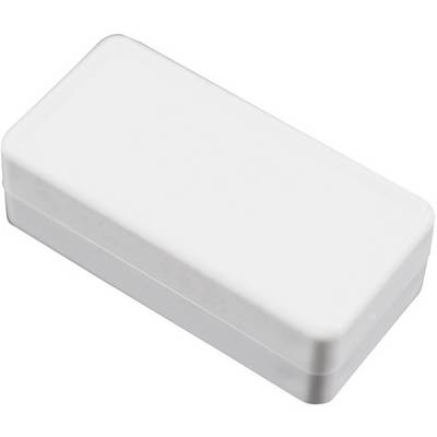 White rectangular plastic box with rounded corners, closed.