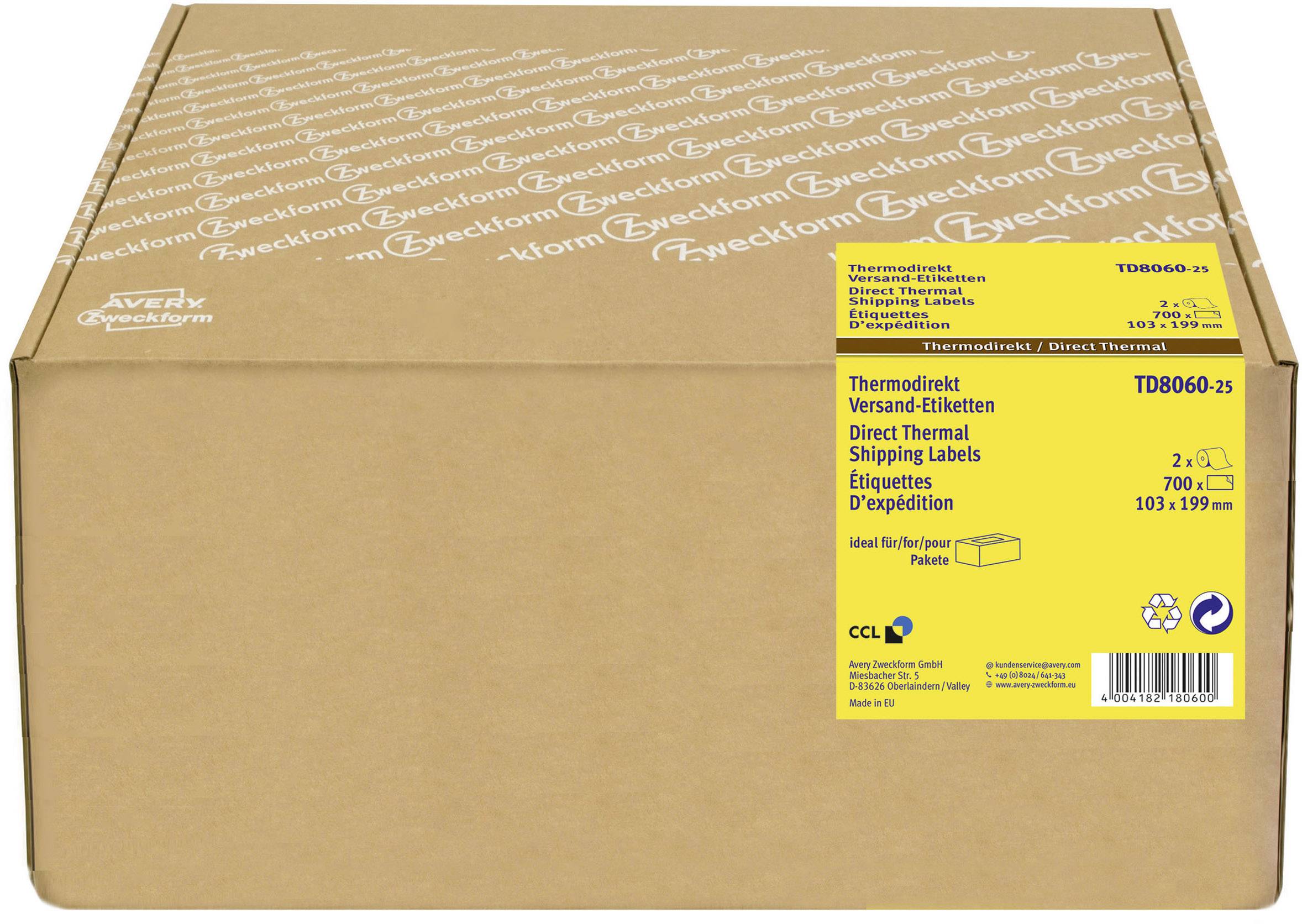 Avery-Zweckform Label roll 26 x 26 mm Direct thermal transfer paper White  26 pc(s) Permanent TD26-26 Shipping label