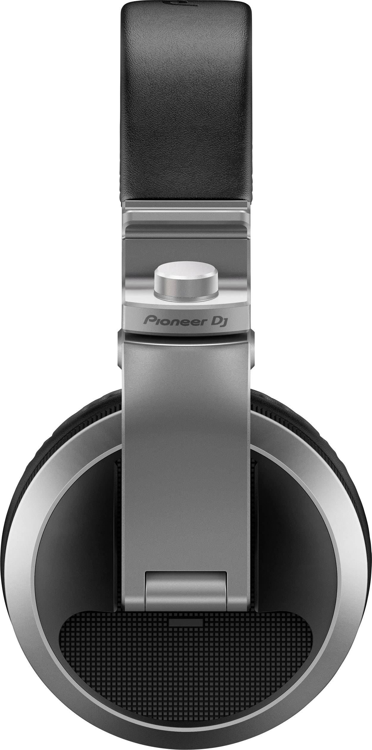 Black and silver headphones with a wide headband, marked with 'Pioneer DJ'.