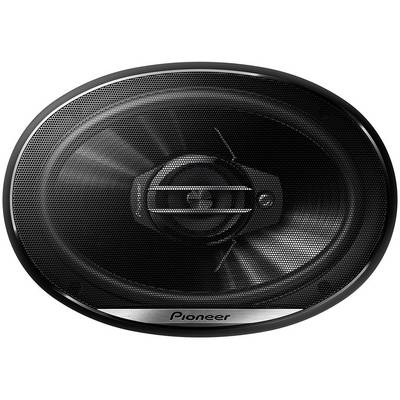 A Pioneer oval speaker with black grilles, suitable for use in cars for audio playback.