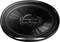 A black oval speaker by Pioneer, suitable for audio playback in car radios or home speaker systems.