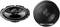 'Two black speakers, one without a cover and the other with a cover, both from the Pioneer brand.'