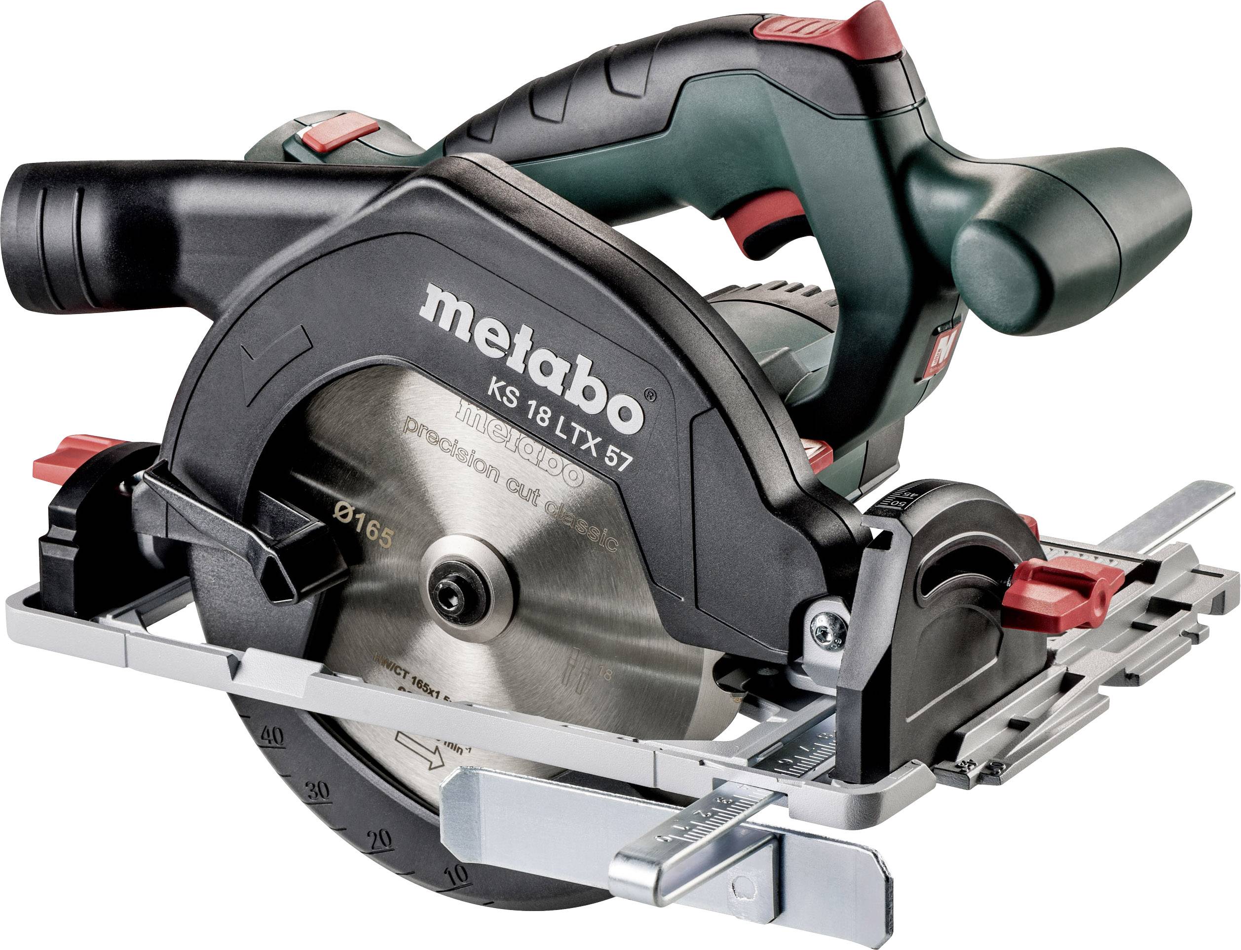 Metabo KS 18 LTX 57 Cordless handheld circular saw Cutting depth (max.) (90°) 57 mm w/o battery, w/o charger, incl. case, incl. stopper 18 V