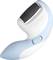 Electric callus remover with white and blue casing and black roller surface, suitable for foot care.