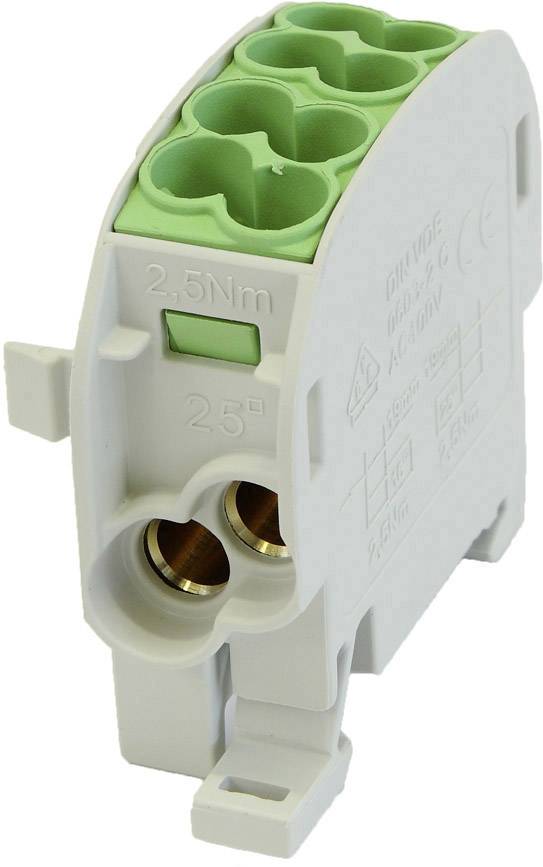 HoraeTec 080110-2-3 Main tap terminal PA, Brass Grey-white (RAL 7035), Yellow, Green 1-pin 100 A 690 V Conductor type = PE
