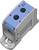 A grey and blue electrical terminal block with two connection openings.