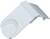 A white plastic clip, apparently a safety guard for drawers or cabinets, with a curved shape and folding element.