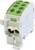 White electrical terminal block with a green top, multiple connection holes, and technical markings on the side.
