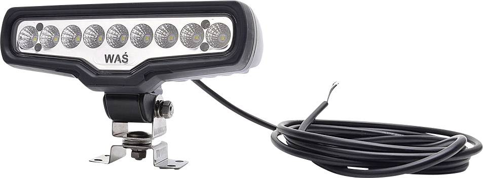 LED lamp with 10 round lights, mounted on a metal stand. Black with power cable.