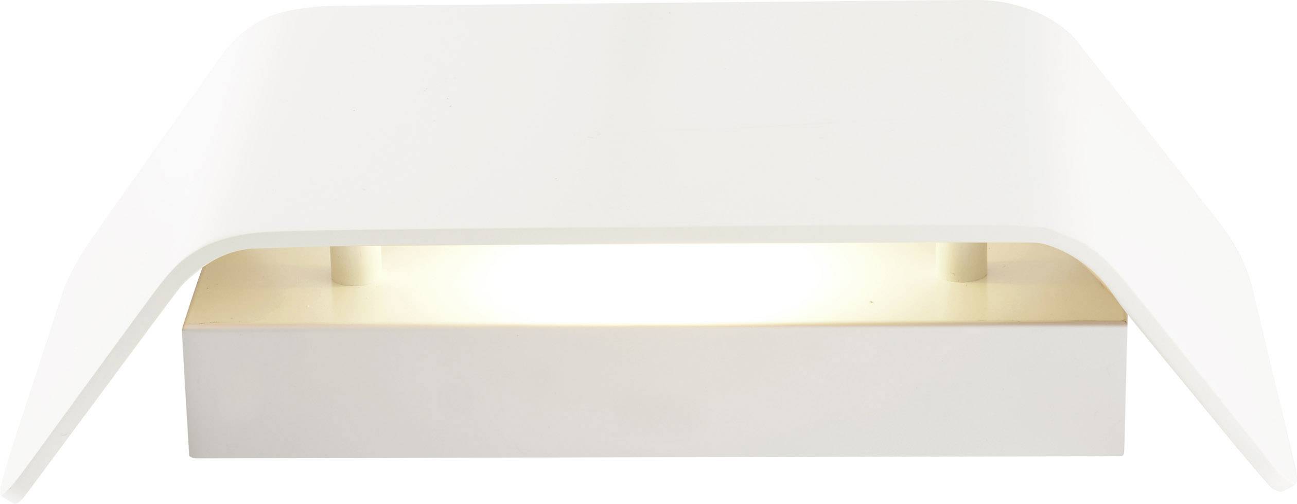 A contemporary, white wall light with a rounded shade that emits diffused light. Ideal for minimalist interiors.