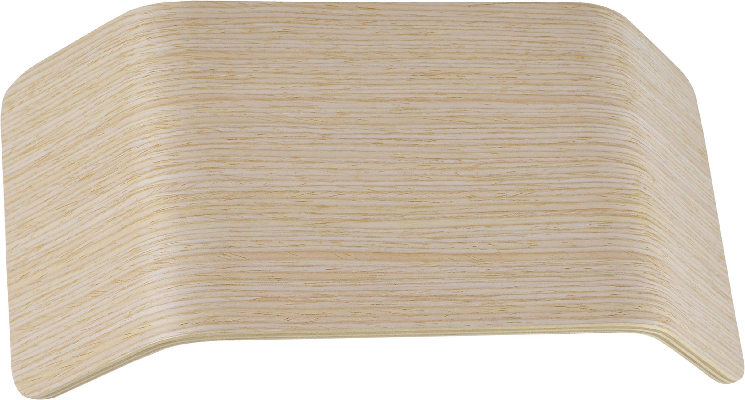 A curved, rectangular wooden structure in a light colour, serving as a modern design object.