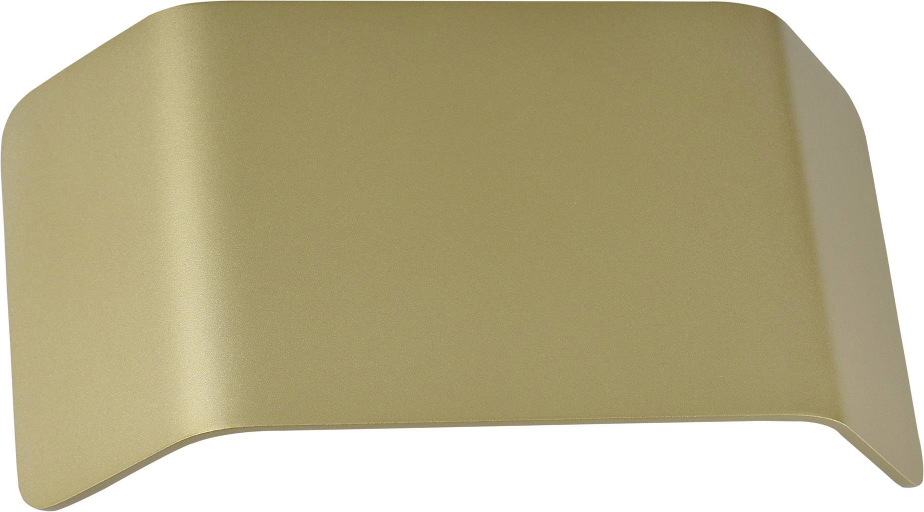 A curved, golden metal sheet that could be used as a decorative wall protector or design element.