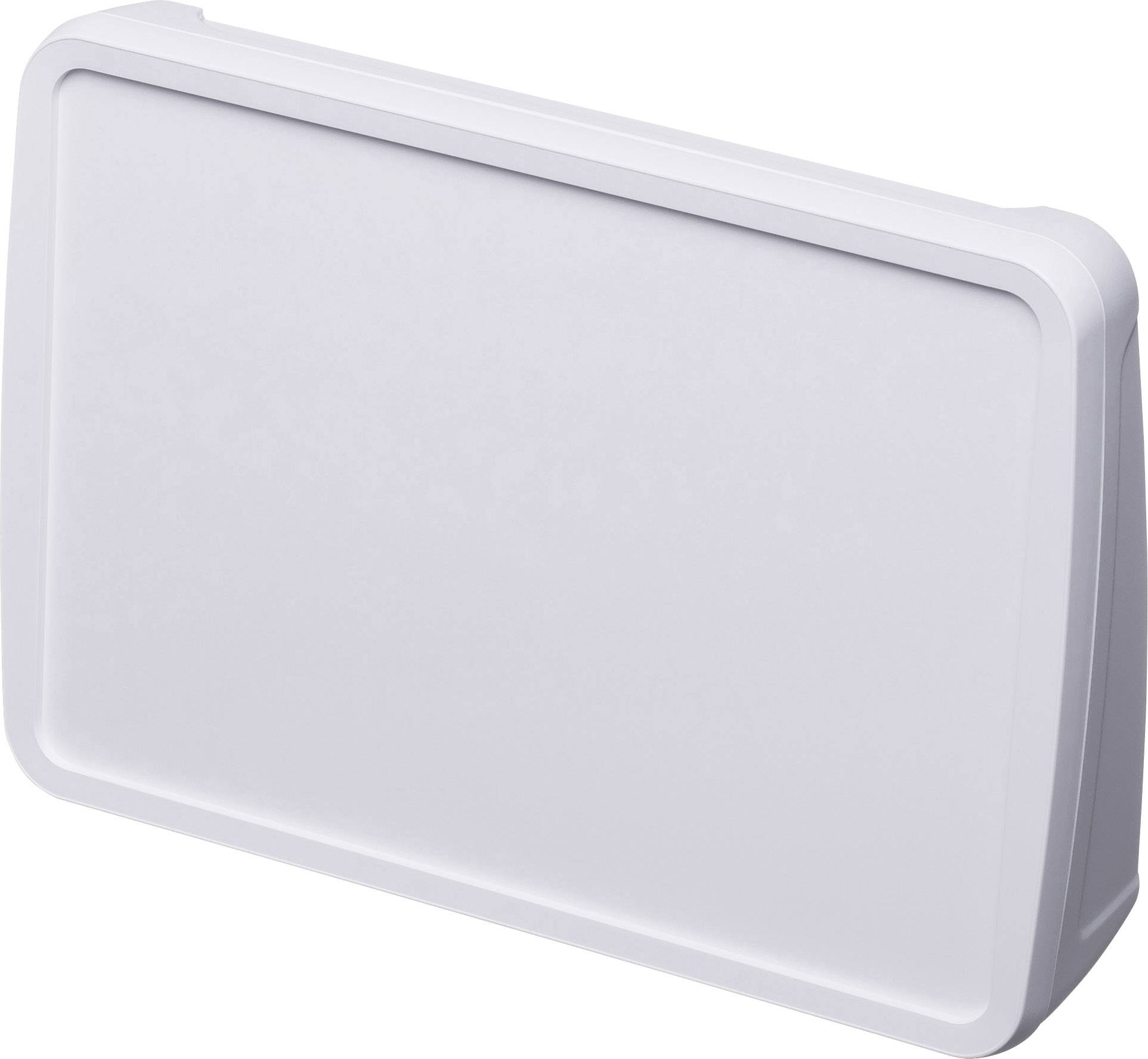 White rectangular kitchen chopping board with a slightly raised edge, possibly made of plastic. Ideal for cutting and preparing food.