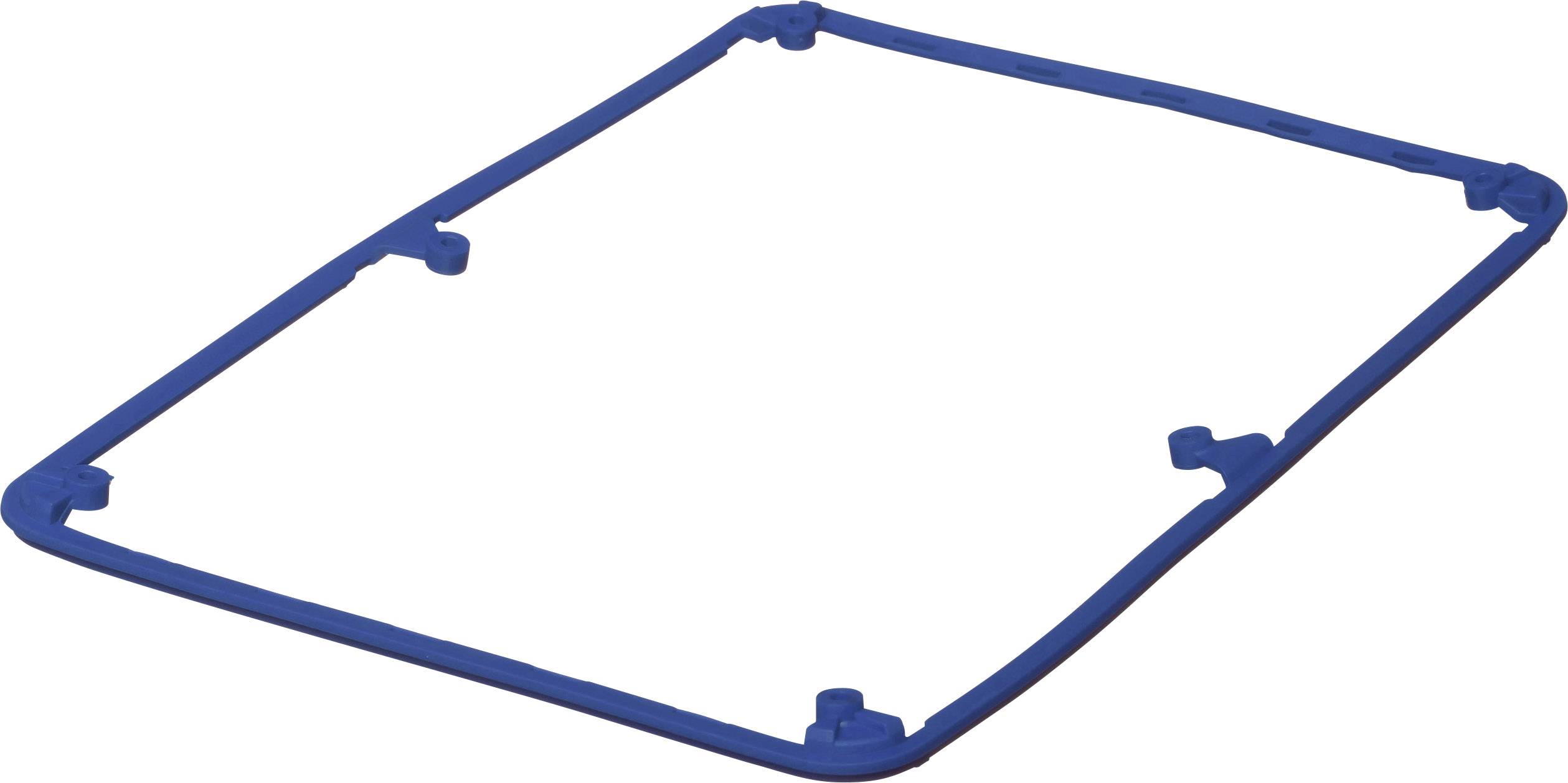 Blue rubber sealing ring in a rectangular shape with rounded corners, used for sealing or as a protective cover.