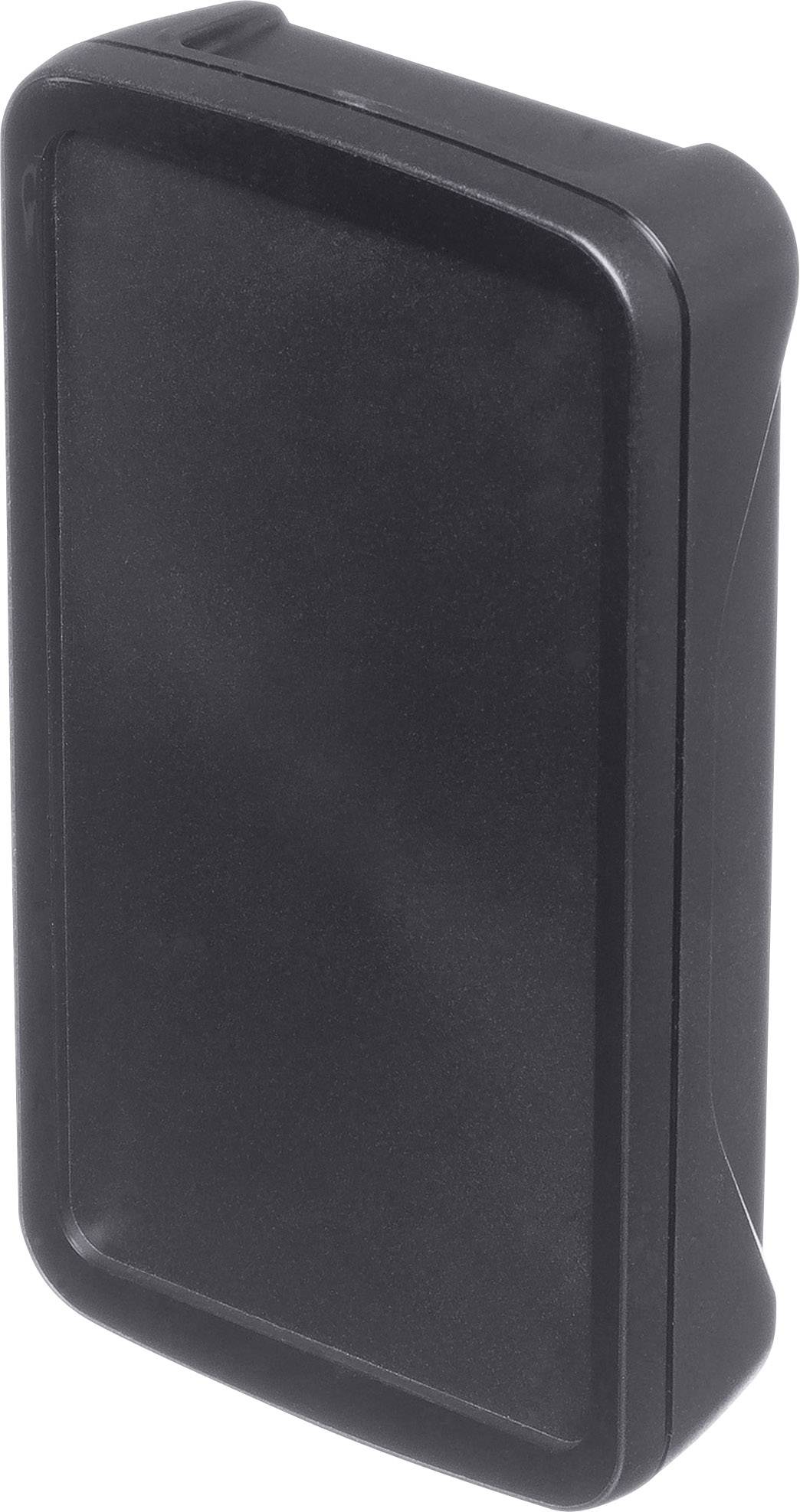 Rectangular black plastic casing, vertically oriented, with rounded corners and a smooth surface.