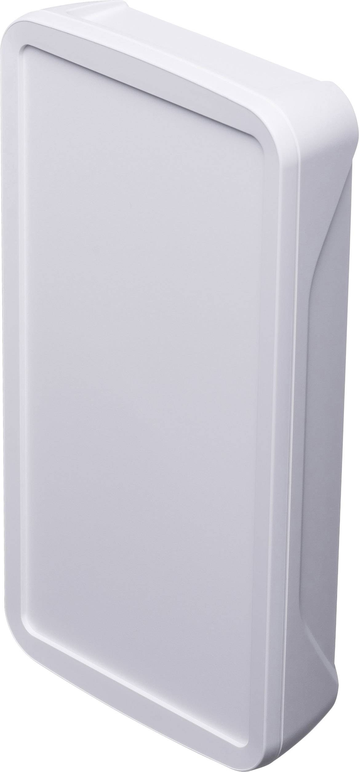 A vertically positioned, white, rectangular device cover with rounded corners and an aesthetic design.