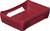 Red, rectangular plastic tray with raised sides, suitable for stacking or storing documents or small items.