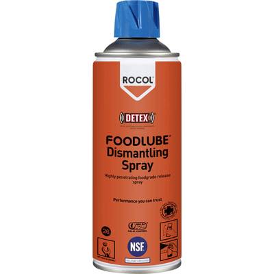 Orange spray can with the label 'FOODLUBE Dismantling Spray'. Highlighted: Food compatibility and high penetration power.