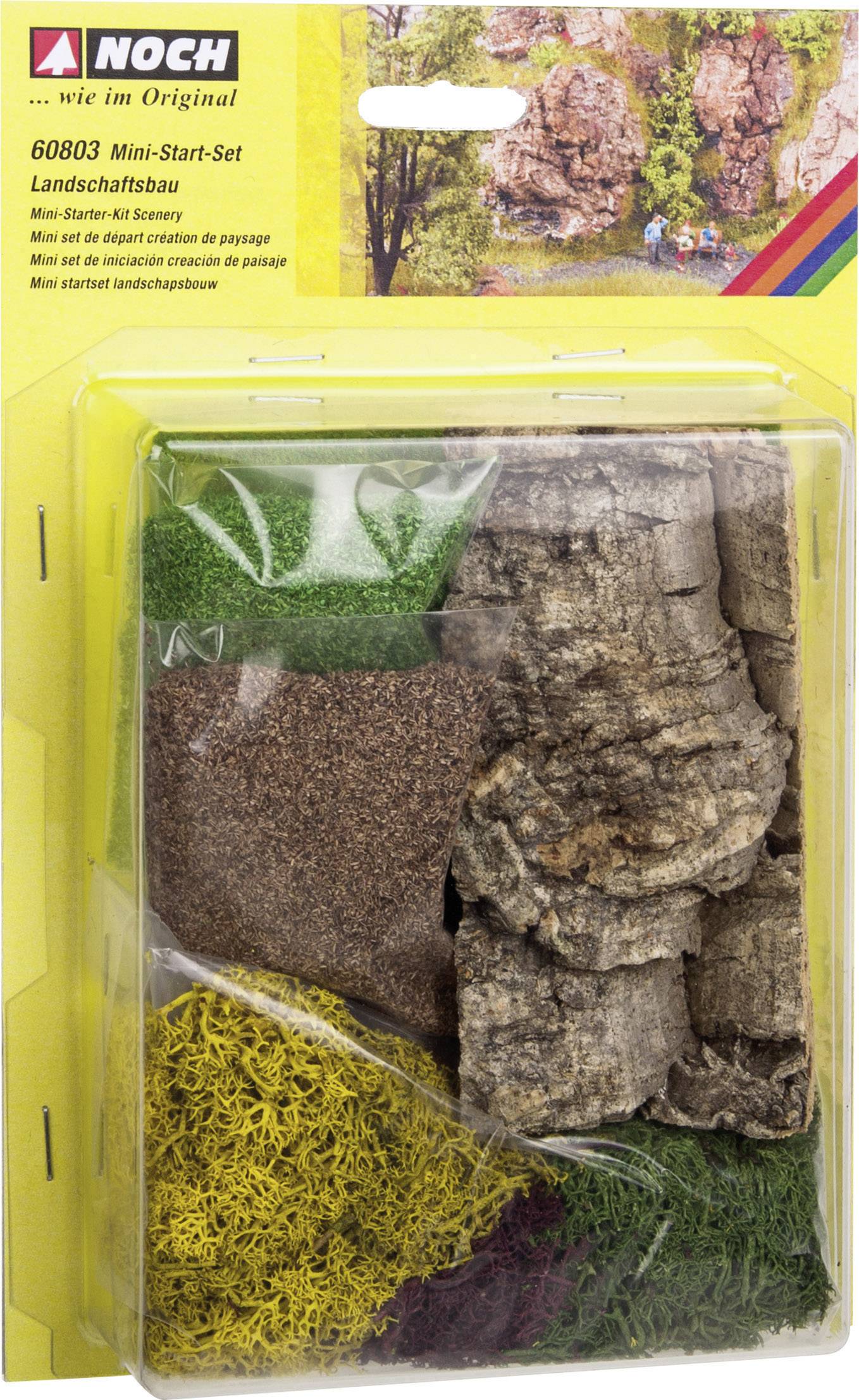 Mini Landscape Construction Starter Set by 'Noch' with materials such as moss and bark for designing miniature landscapes in model making.