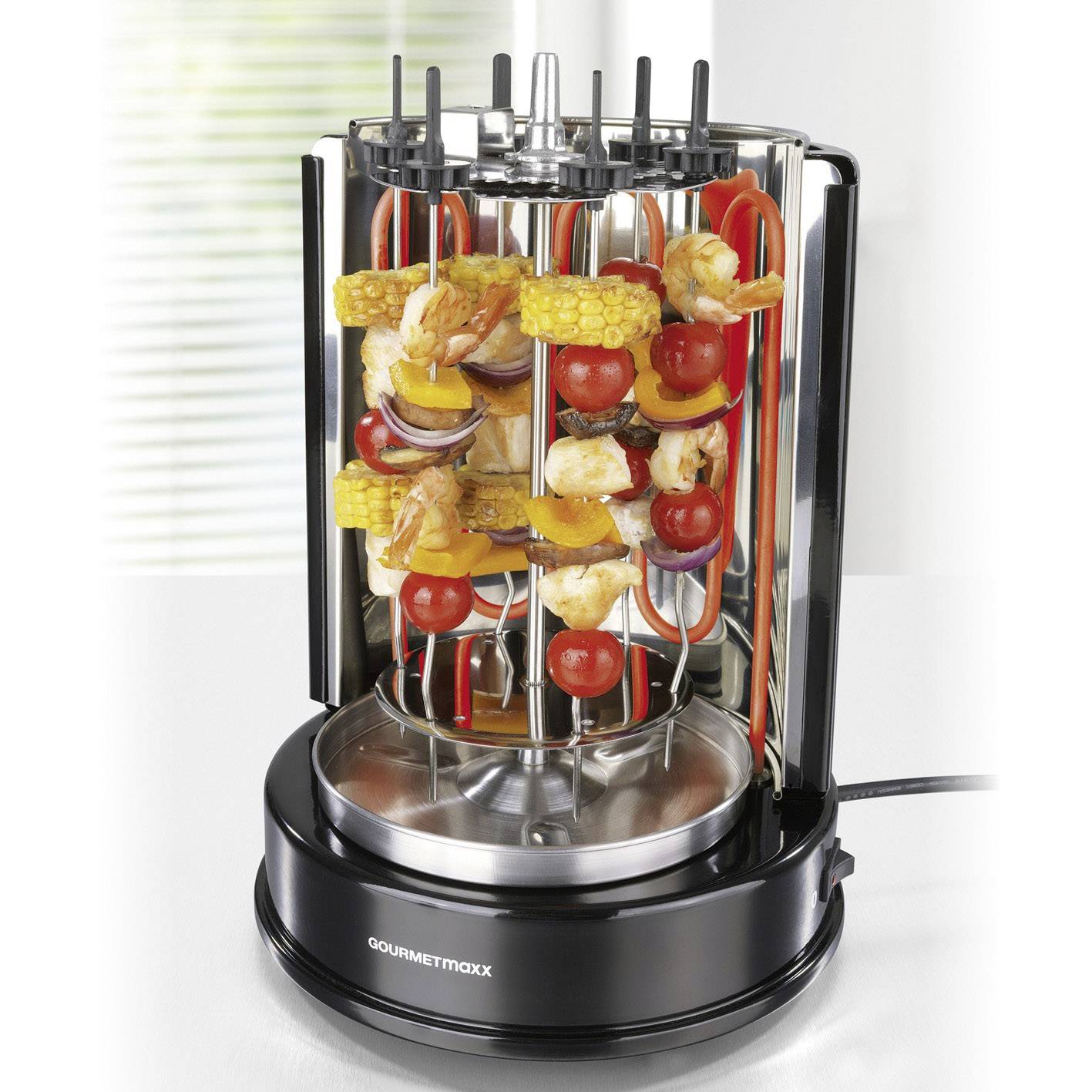 GourmetMaxx 05914 Standing BBQ Kebab rotisserie with skewer Black, Stainless steel-1