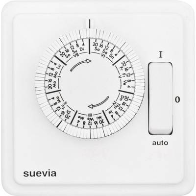 An analogue timer switch with a 24-hour time setting and a sliding selector for "I", "0" and "auto".