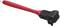 Brush with a red handle and black bristles for cleaning grills.