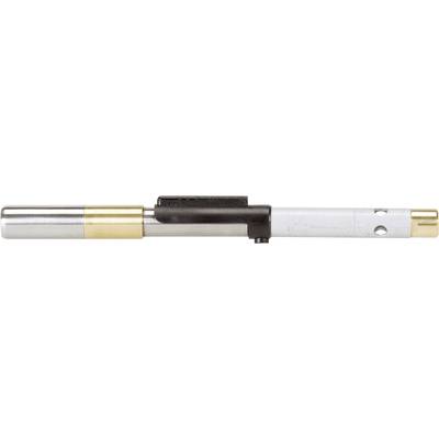 A silver and gold lightsaber with a black handle, lying in side view.