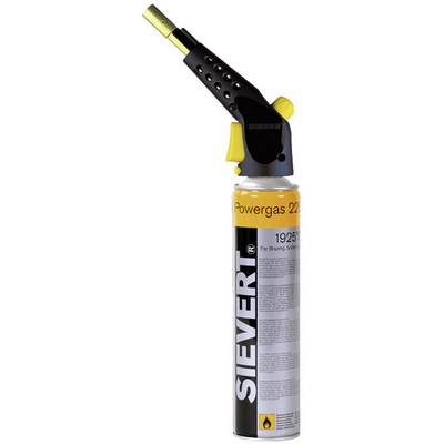 A blow torch with a yellow handle attachment, mounted on a gas cartridge by 'SIEVERT', model 'Powergas 2203'. Suitable for hard soldering.