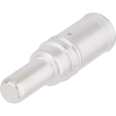 Silver metal adaptor piece with a cylindrical shape and ribbed end, potentially for electrical or mechanical connections.