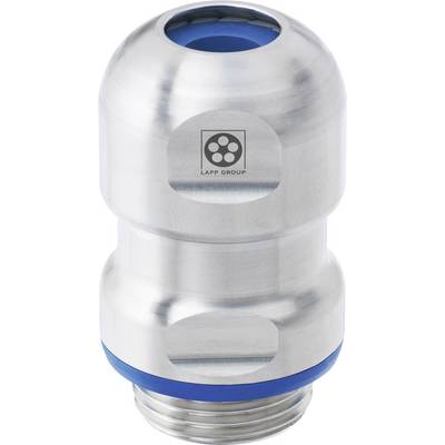Metal cable gland with blue sealing ring, 'LAPP GROUP' brand logo on the surface. Suitable for industrial applications.