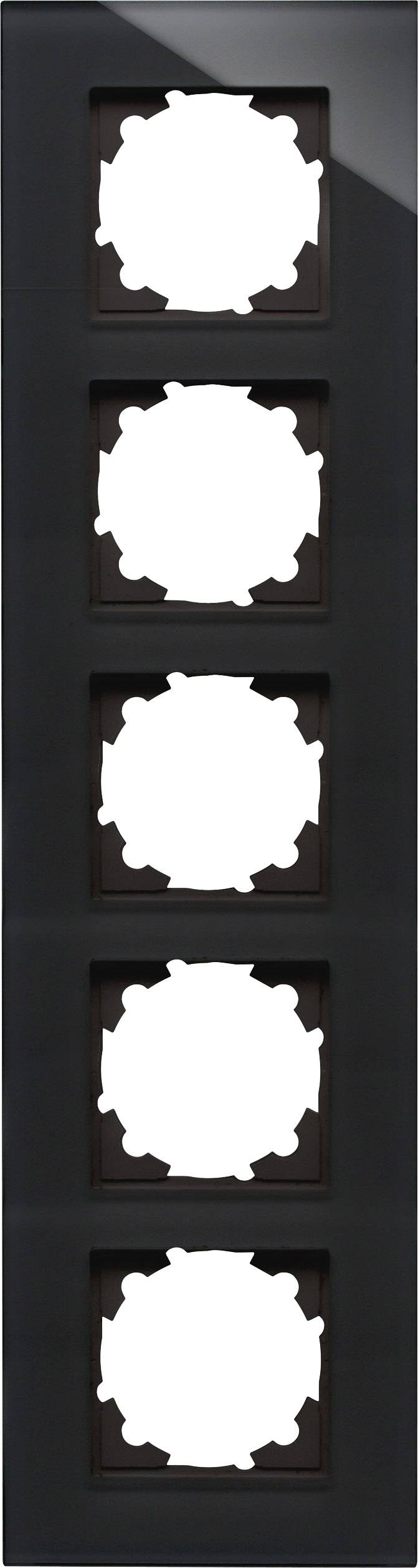 A black vertical panel with five square cut-outs featuring a star-shaped inner form.