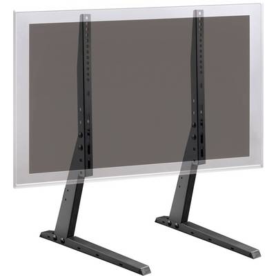 A pair of black metal TV stand feet, suitable for a flatscreen, on a white background.