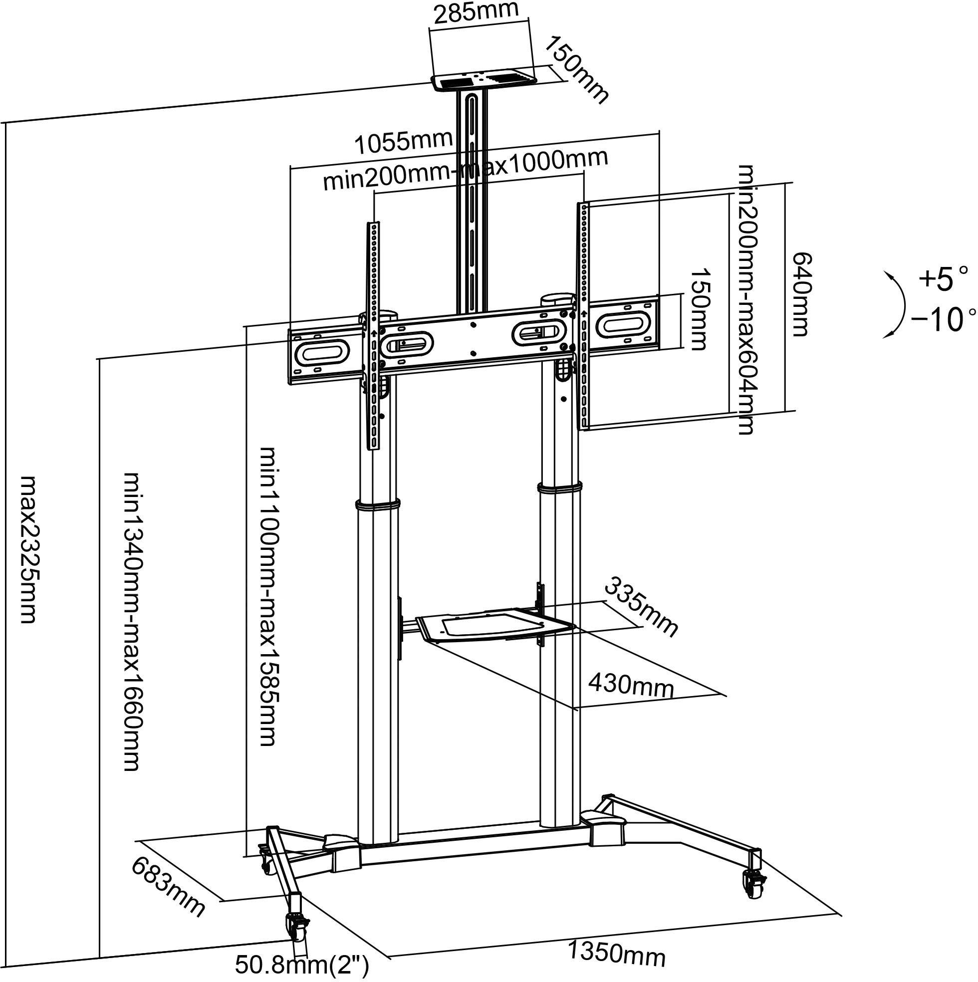 My Wall HP 103 L TV trolley 152,4 cm (60") - 254,0 cm (100") Retractable, Height-adjustable, Floor stand, Tiltable-3