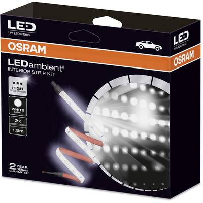 LEDambient Interior Strip Kit by OSRAM in packaging, showing two 1.5 m long white LED strips with high brightness. Warranty: 2 years.