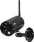 Security camera with black casing and antenna, mounted on a wall bracket. Ideal for outdoor security.