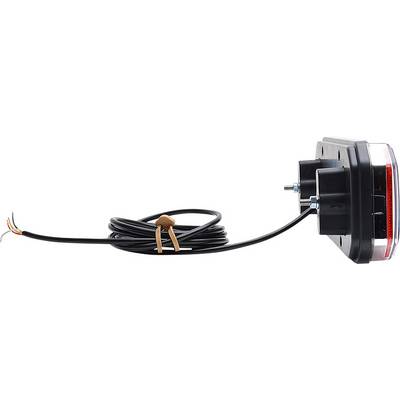 Rear view of a rectangular LED rear light with cable and mounting elements, suitable for vehicles.