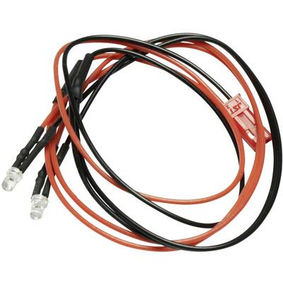 'Two red and black cables with plugs at the ends, possibly for electronic or LED applications.'