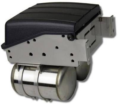 A rectangular electrical motor with a black cover and silver casing, mounted on a metal bracket.