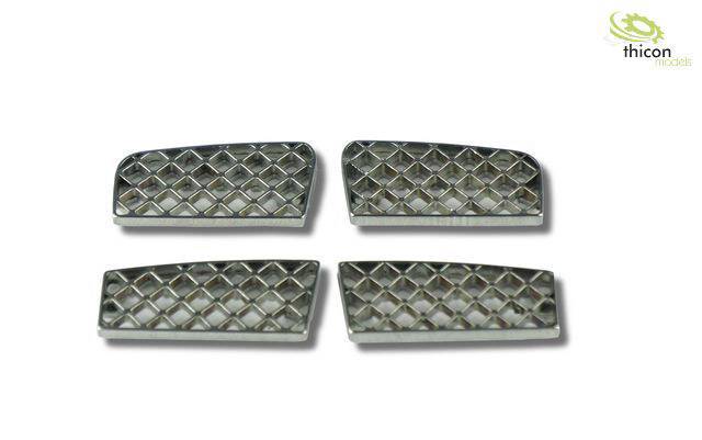 Four rectangular, silver lattice pieces side by side on a white background. The thicon models logo in the top right corner.