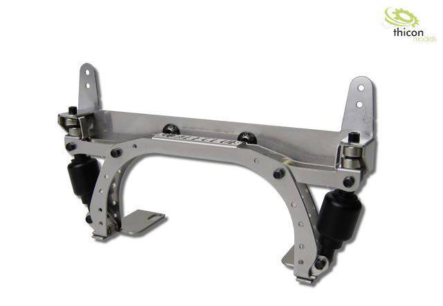 A metal frame with suspension and shock absorbers. Thicon models logo in the top right corner.