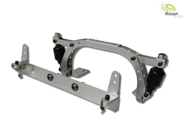Metal frame of a chassis with shock absorbers, suitable for model building by Thicon Models. Contains details for precise installation.