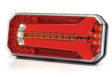 Red, rectangular LED rear light with clear covers and multiple integrated light elements. Ideal for vehicles to enhance visibility.