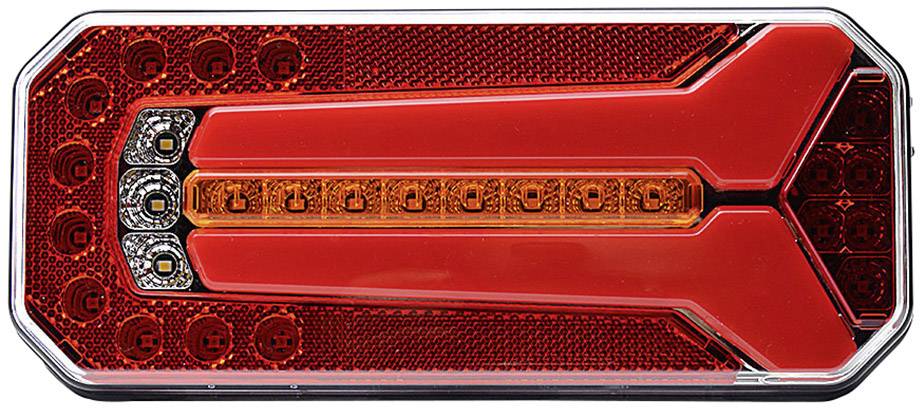 Red LED rear light of a vehicle with a Y-shaped pattern that supports the lighting function.