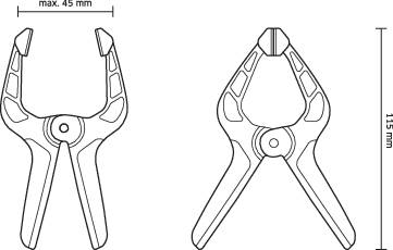 Technical Drawing: Two Views of a Clamp with Dimensions 49 mm Width and 122 mm Height. Detailed with Lines and Measurements.