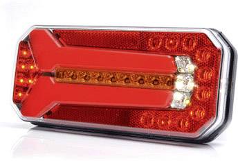 Rear light of a vehicle with a rectangular shape; red and yellow LED lights ensure visibility and safety on the road.<br><br>Tail light of a vehicle with a rectangular form; red and amber LED lights provide visibility and safety in road traffic.